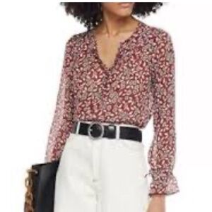 Ba&sh NWT Beatrix Bordeaux Lady Top Long-Sleeve Floral Blouse Size 1 US 6
